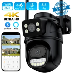 Câmera IP PTZ de lente dupla com telas duplas, rastreamento automático, proteção de segurança externa, vigilância CCTV, WiFi, HD, 4K, 8MP, iCSee, 4MP