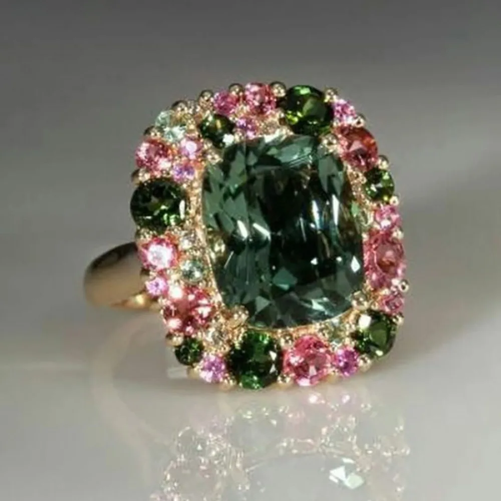 Requintado luxo ultra-gleaming verde esmeralda quadrado forma de cristal anéis de jardim secreto para mulheres casamento noivado jóias presente