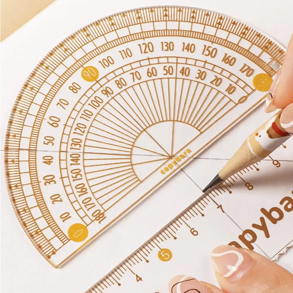 7PCS/Set Cartoon Capybara Hard Ruler Set Transparent Eraser Protractor Straight Ruler Plastic Pencil Compass Kit Students