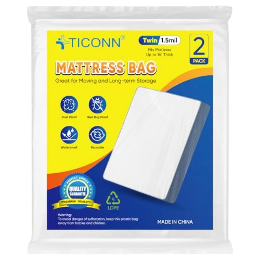 2PK Plastic Mattress Bag for Moving Storage, Waterproof Mattress Protector Cover, Heavy-Duty Mattress Moving Supplies,Twin