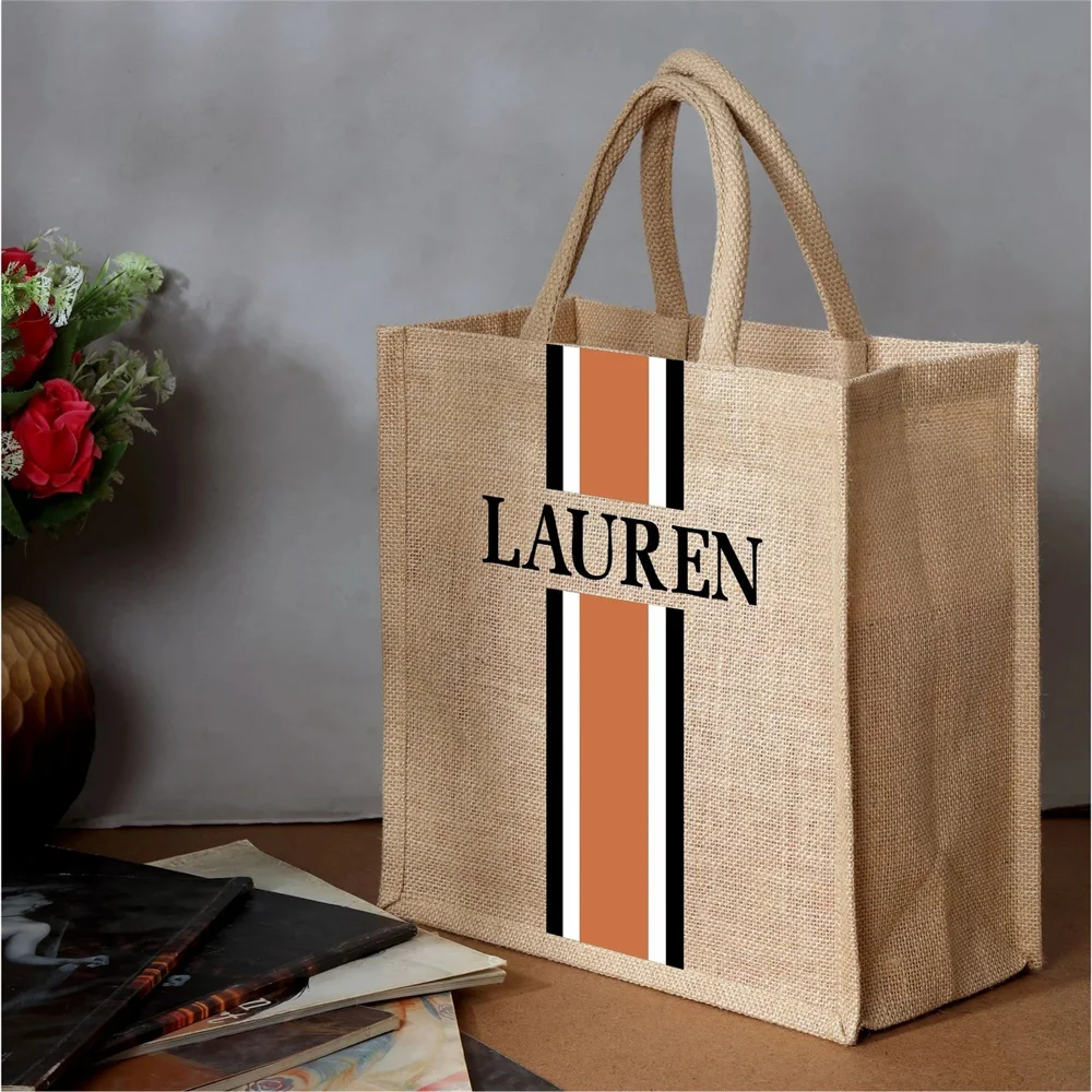 Tote Bag Jute Burlap Personalized Natural Jute Tote Bag Bridesmaid Gifts Monogrammed Jute Bag Beach bag