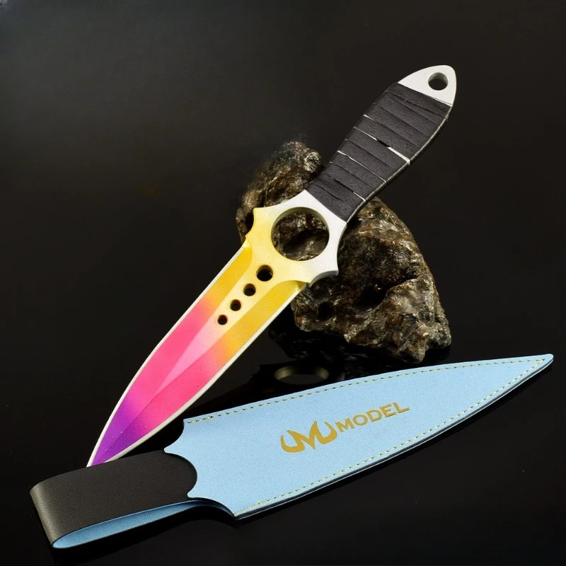 26cm/10,23 GO juego cuchillo de esqueleto periférico Color degradado arma modelo con cubierta de cuero adornos artesanales de Metal juguetes para niños regalo