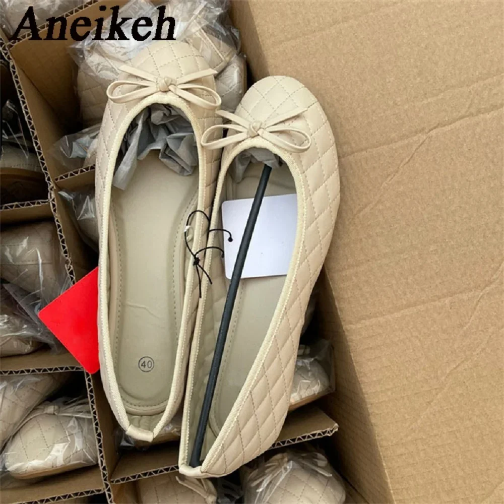 

Aneikeh/весенние элегантные балетки с бантом, женские удобные женские лоферы без шнуровки на плоской подошве с круглым носком, кожаные туфли-мюли