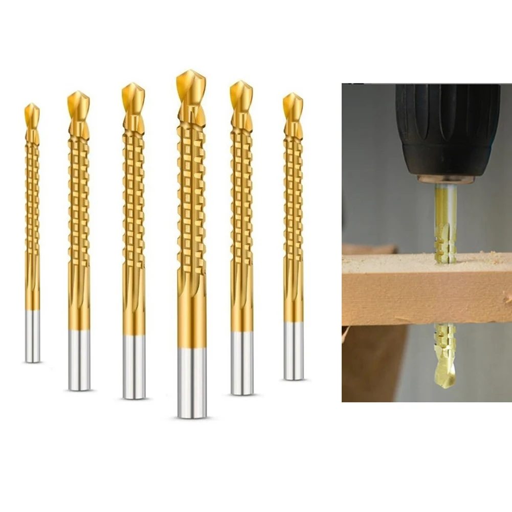 Set di punte da trapano da 6 pezzi realizzati con acciaio ad alta velocità e placcatura, ideale per scanalare e scanalare di metallo, legno e pannelli in plastica