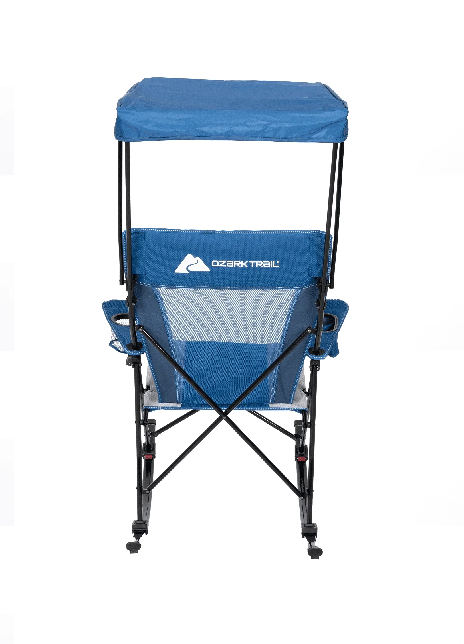 Mesh Tension Rocking Camp Chair with Canopy, Blue and Grey, Detachable Rockers, Adult