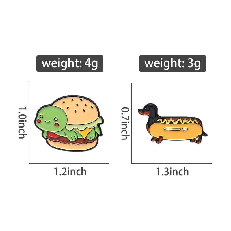 Cute Burger Turtle Hotdog Dachshund Enamel Pins Cartoon Animal Food Brooches Clothes Lapel Badge Funny Jewelry Gift for Friends