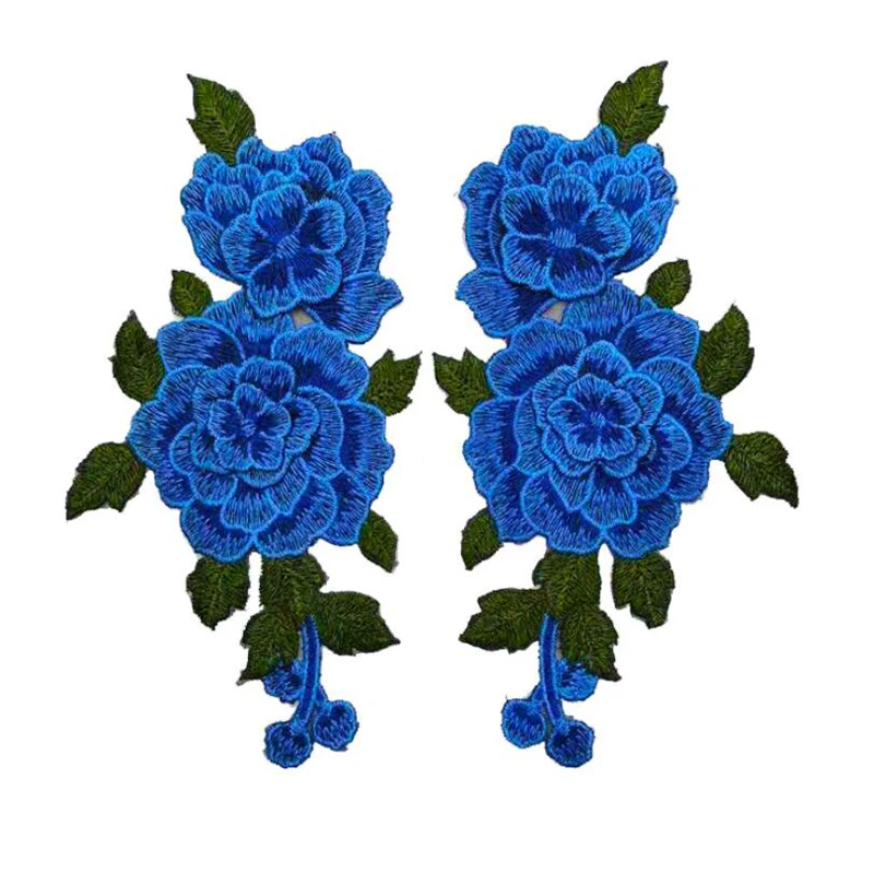 1 Pair Red Embroidery Rose Flower Sew On Patch Dress Hat Bag Jeans Applique Crafts Clothing Accessories 23*12CM