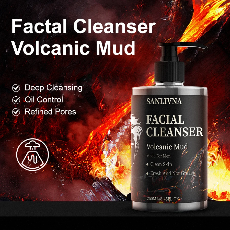 

Men's facial cleanser volcanic mud deep cleansing pores cleansing impurities whitening moisturizing facial skin care oil control