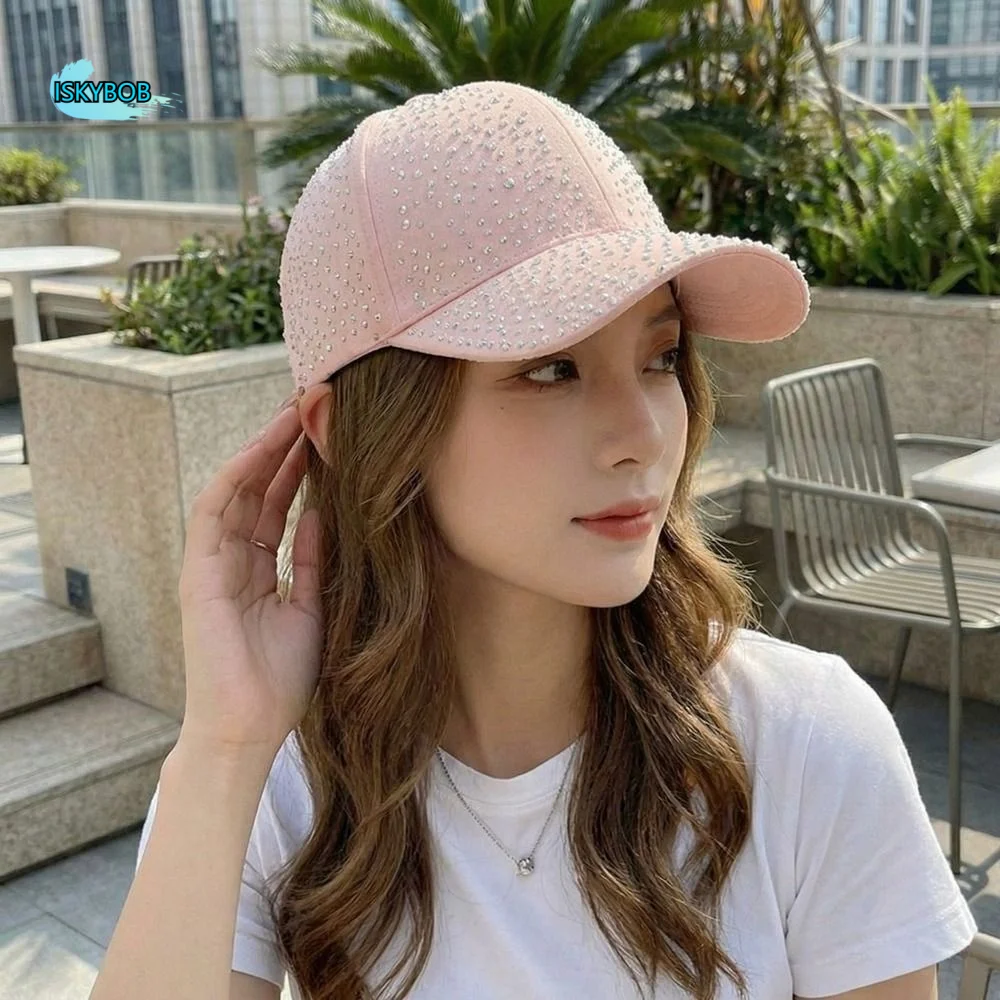 

Creative Hotfix Rhinestones Baseball Cap Cotton Fashion Full Rhinestone Baseball Hat Korean Duckbill Hat Sunscreen hat Girl