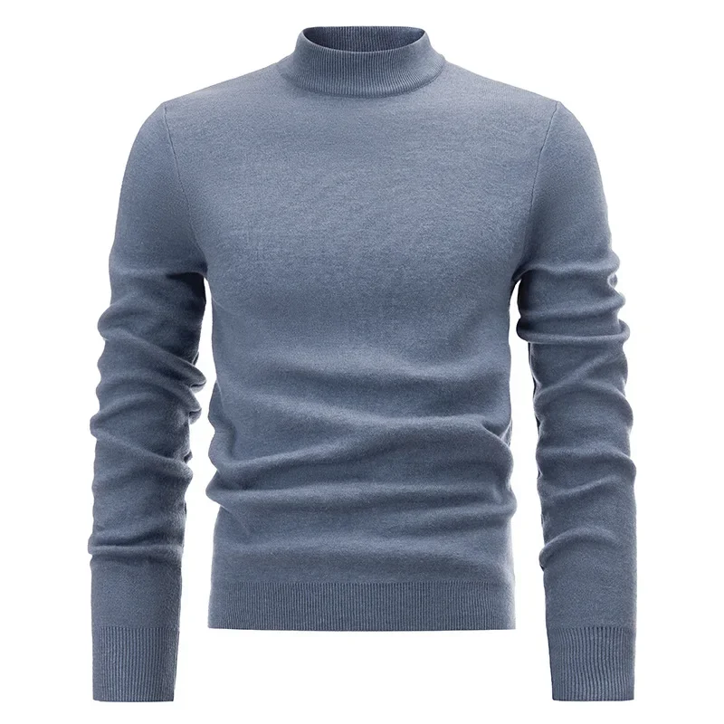 

Men Pullovers Knitted Sweaters Tops Mock Neck Full Sleeve Knit Solid Top Splice Casual Regular Slim Fit Autumn Winter 2025 New