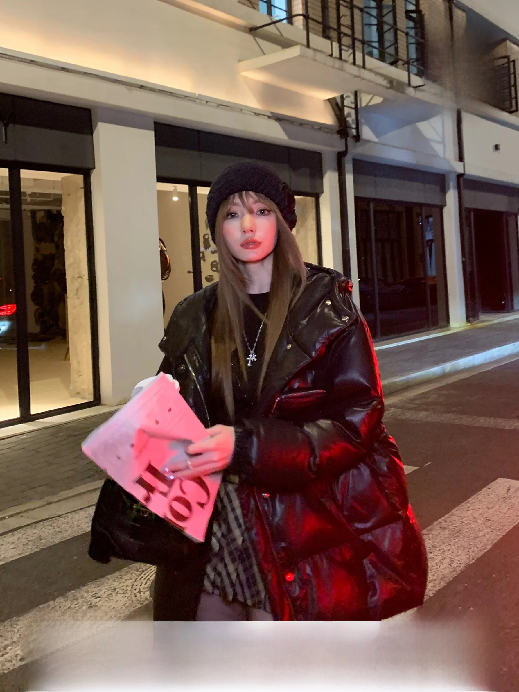 

Утепленная женская куртка из искусственной кожи в корейском стиле, удлиненная, средней длины, с капюшоном, на молнии, осенне-зимняя новинка