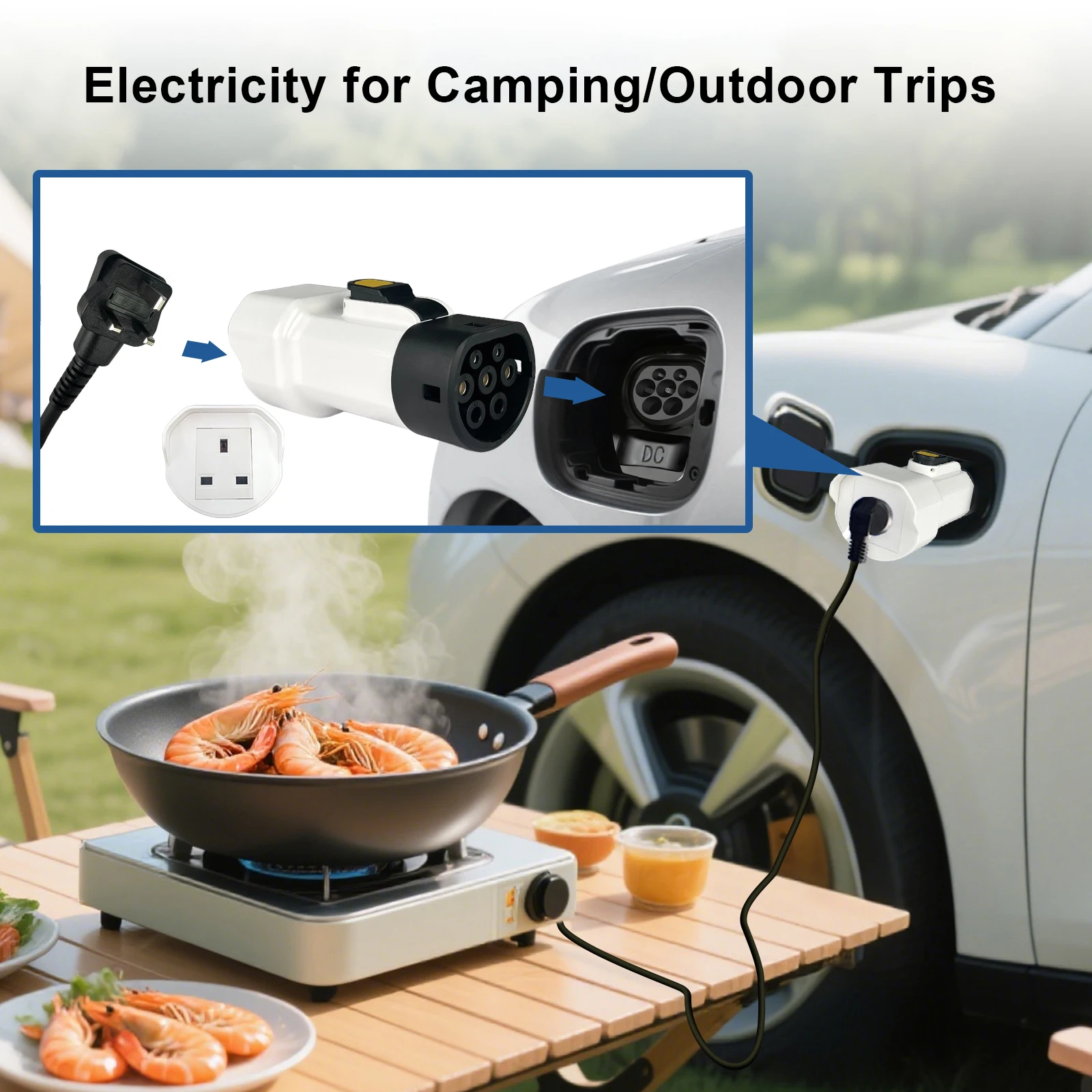 EVqiaoyi محول V2L Type2 13A بمقبس بريطاني - مصدر طاقة خارجي لسيارات هيونداي، BYD، كيا #3