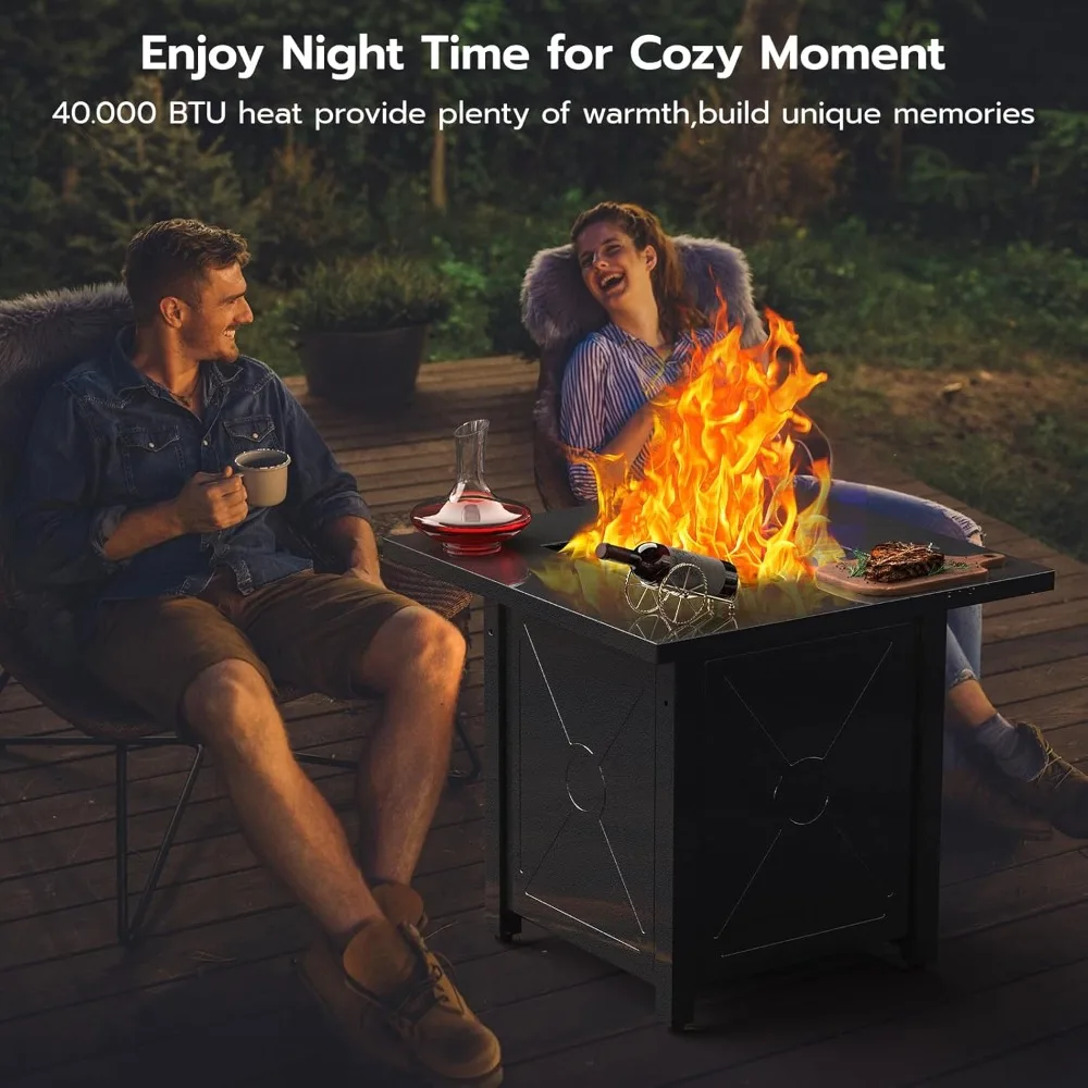 طاولة حفرة نار البروبان، 28 طاولة حفرة نار تعمل بالغاز في الهواء الطلق، طاولات حريق ذات إشعال تلقائي بقدرة 40,000 وحدة حرارية بريطانية مع غطاء، غطاء للمطر #4