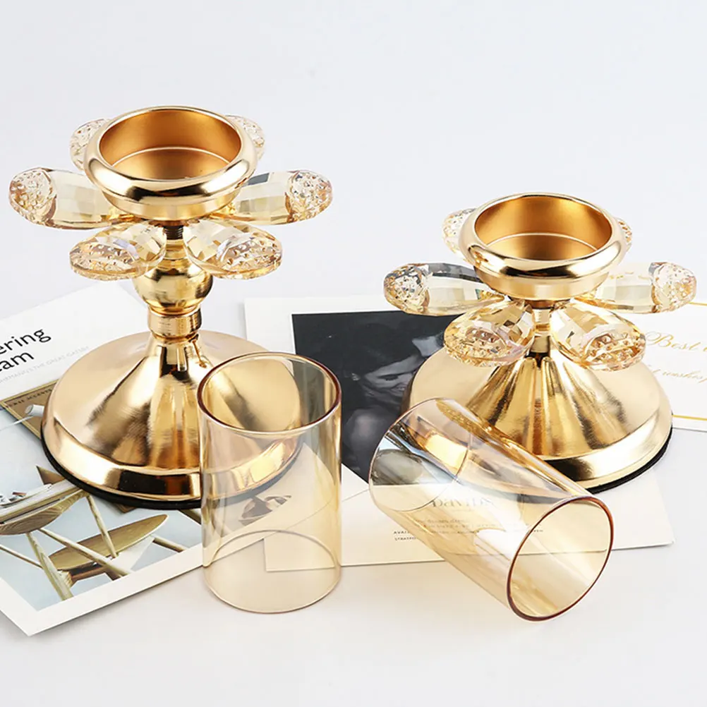 

2Pcs Decorative Crystal Holders Elegant Glass Candlesticks for Wedding Party Desktop Decor Holder