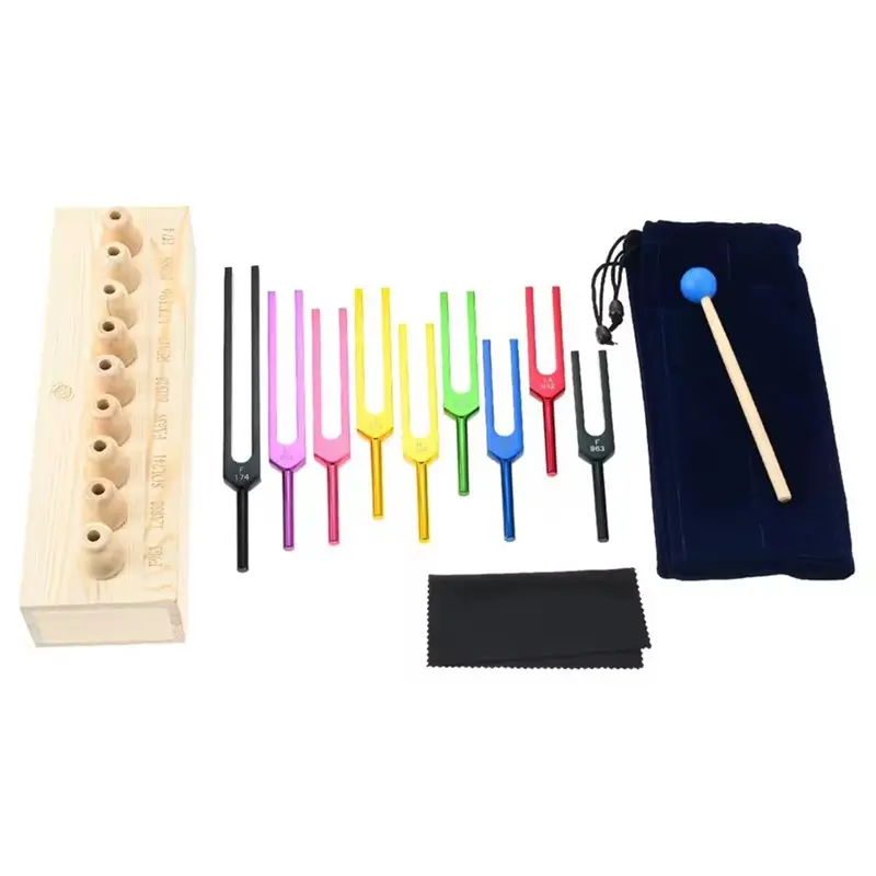 A99I-For Healing, Meditation, And Therapy Tuning Forks Set Of 9 Pieces 174-963HZ Colorful