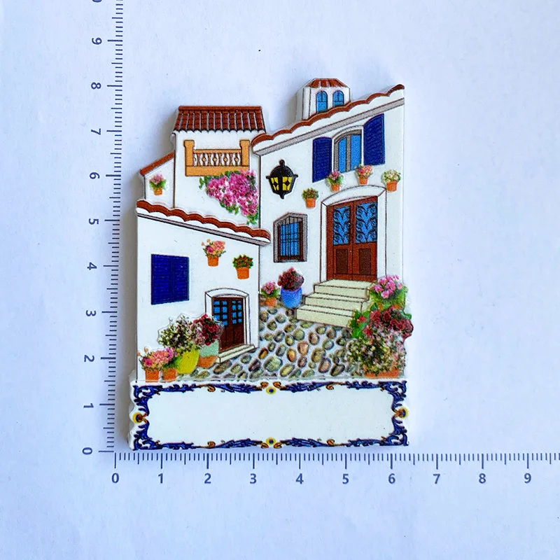 3D Resin Refrigerator Magnet - Mediterranean Style House - Cultural Value and Historical Annotation