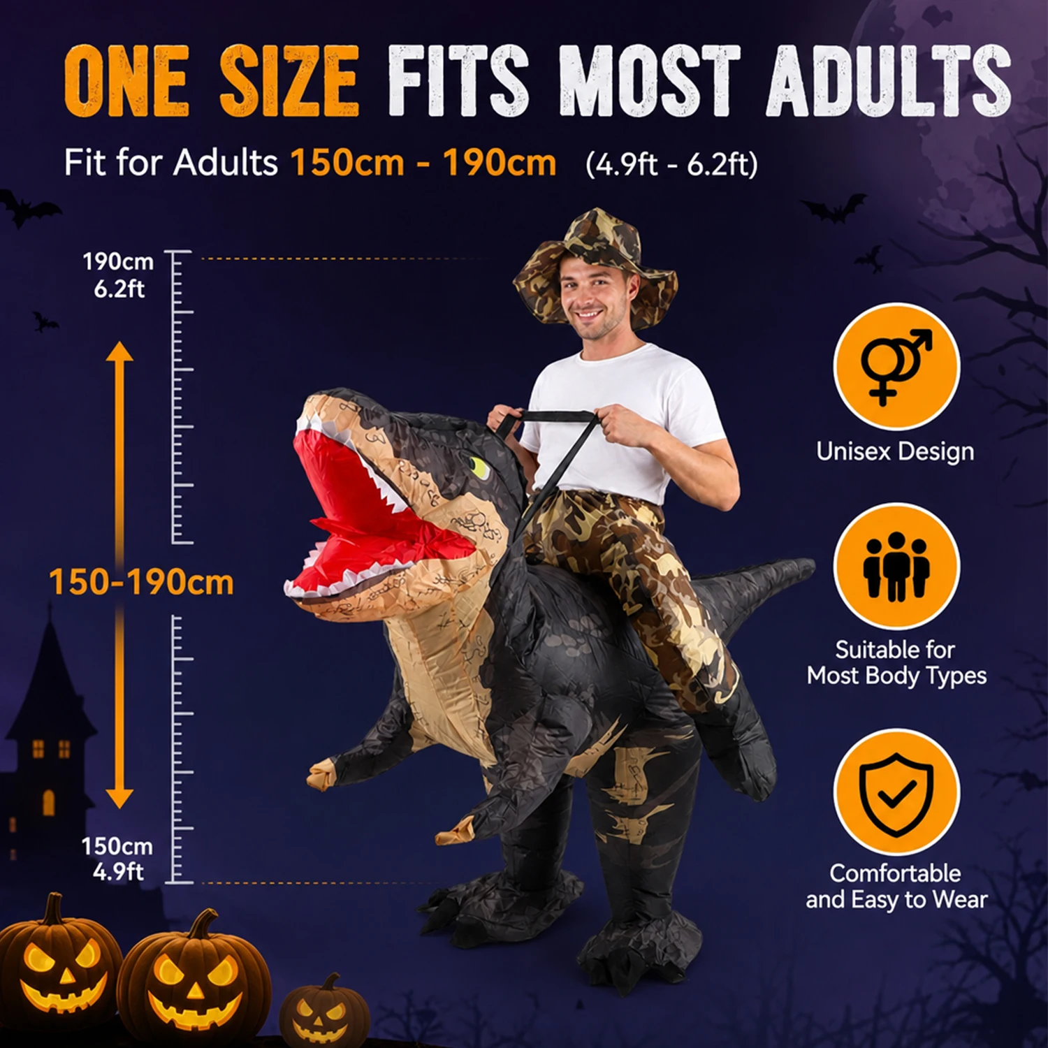 Disfraz Inflable de Tiranosaurio Rex para Montar, Disfraz de Dinosaurio para Montar, 150 - 190 Cm, Divertido Cosplay para Halloween, Fiestas, Carnaval, Cosplay