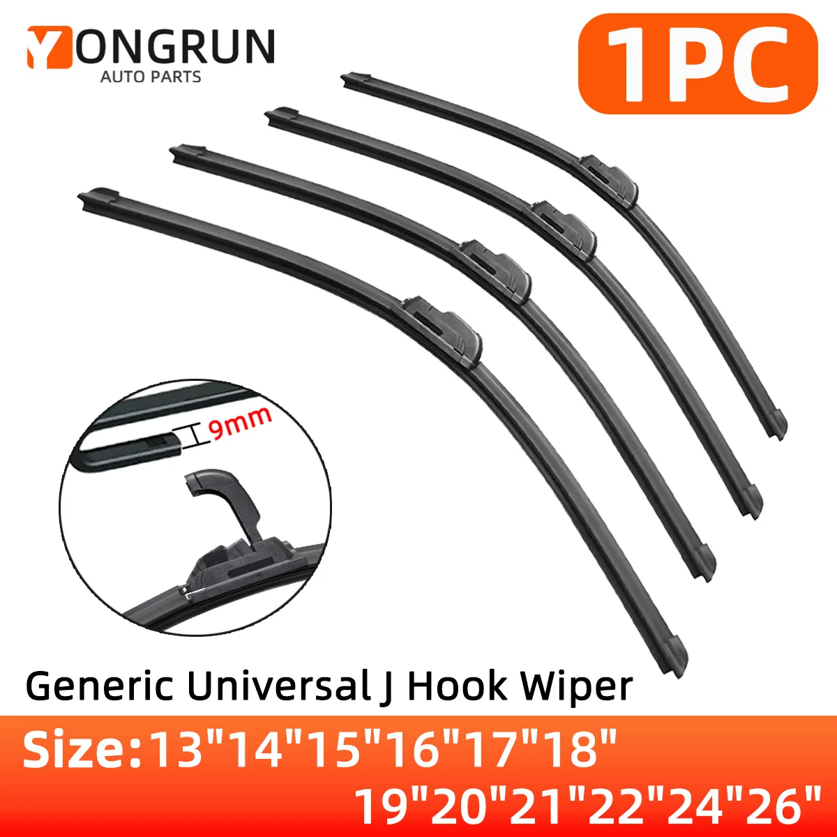 YONGRUN 1 Stück Auto-Scheibenwischer 13"14"15"16"17"18"19"20"21"22"24"26" Universeller J-förmiger U-förmiger Haken-Scheibenwischer