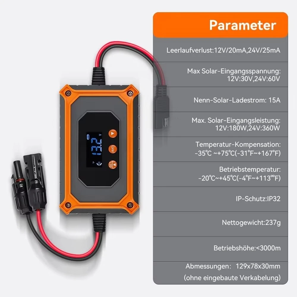 Hot Selling 15A 12V/24V Solar Charge Controller Max PV 180W/360W with LCD Display MPPT Solar Charge Controller