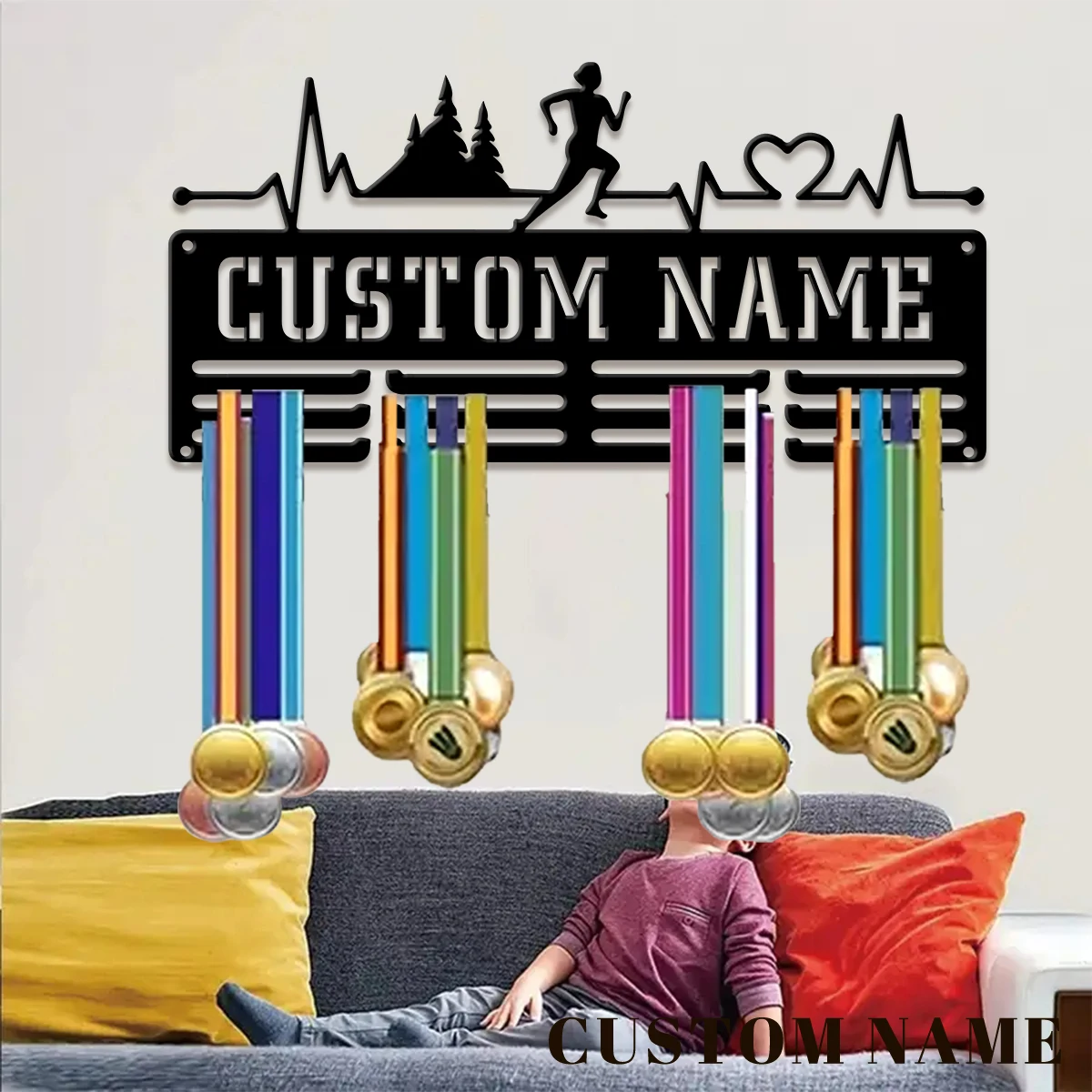 Custom Marathon Sports Metal Medal Display Rack, Valentine's Gift, for Room Decor, Suitable for Basketball, Football Exercise