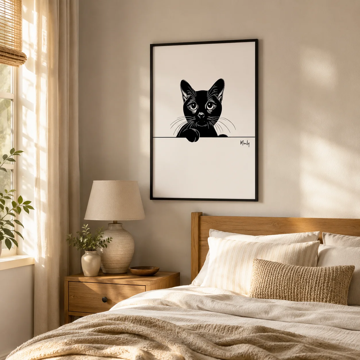 Black cat Print,Black cat Portrait,Black cat Poster,Canvas Wall Print,High‑Grade Home Decoration Artwork for Bedroom,Living Room