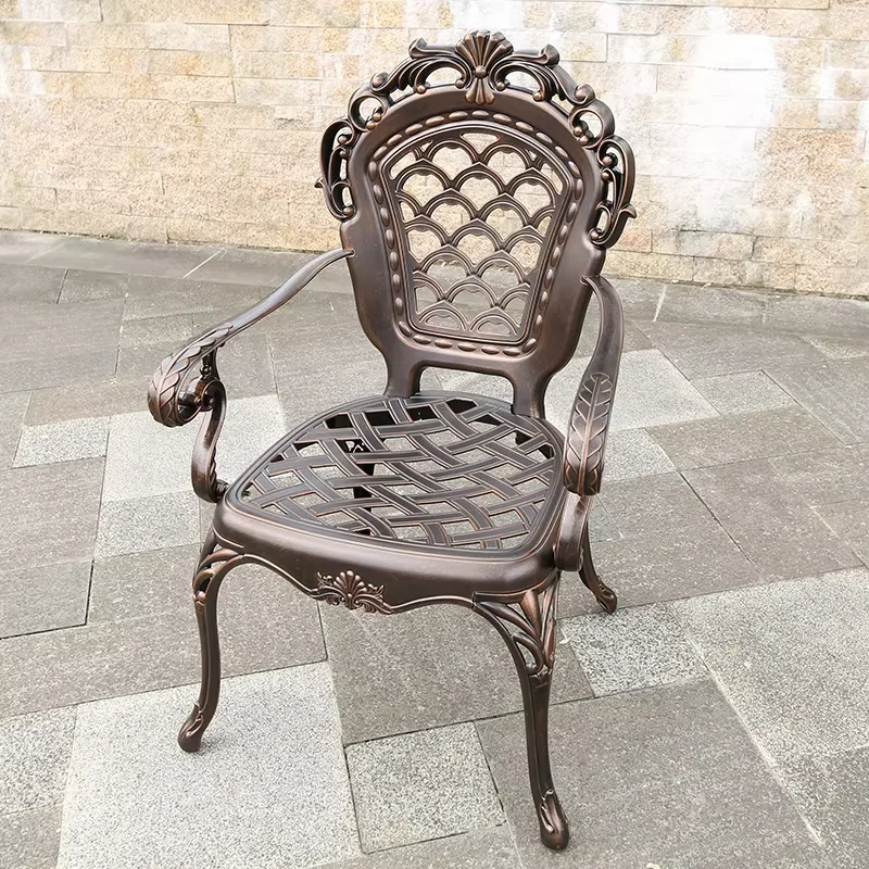 New Evane Cast Aluminum Chair Rust-Resistant Metal Chairs Courtyard Garden Hotel Urniture Terrace Waterproof Patio Metal Chair