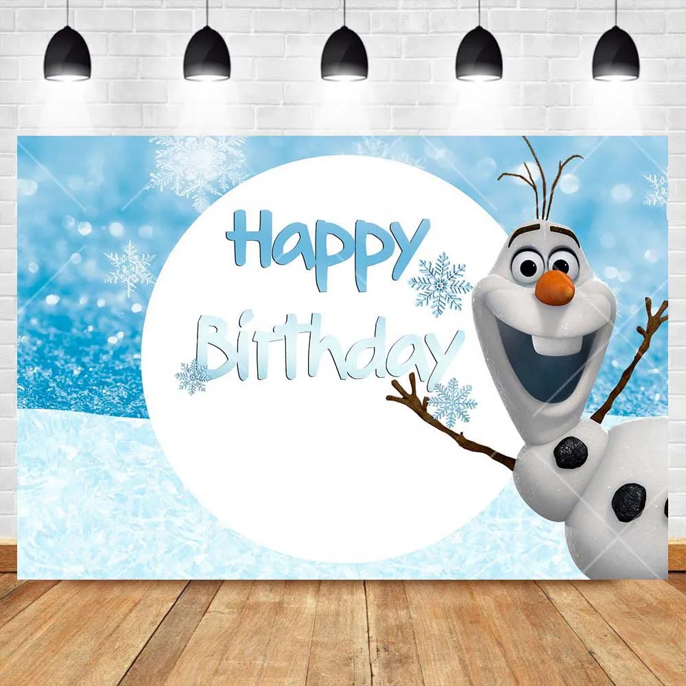 Disney Frozen Cute Olaf Blue Backdrop Custom Girls Princess Birthday Party Photo Decor Banner Baby Shower Photography Background