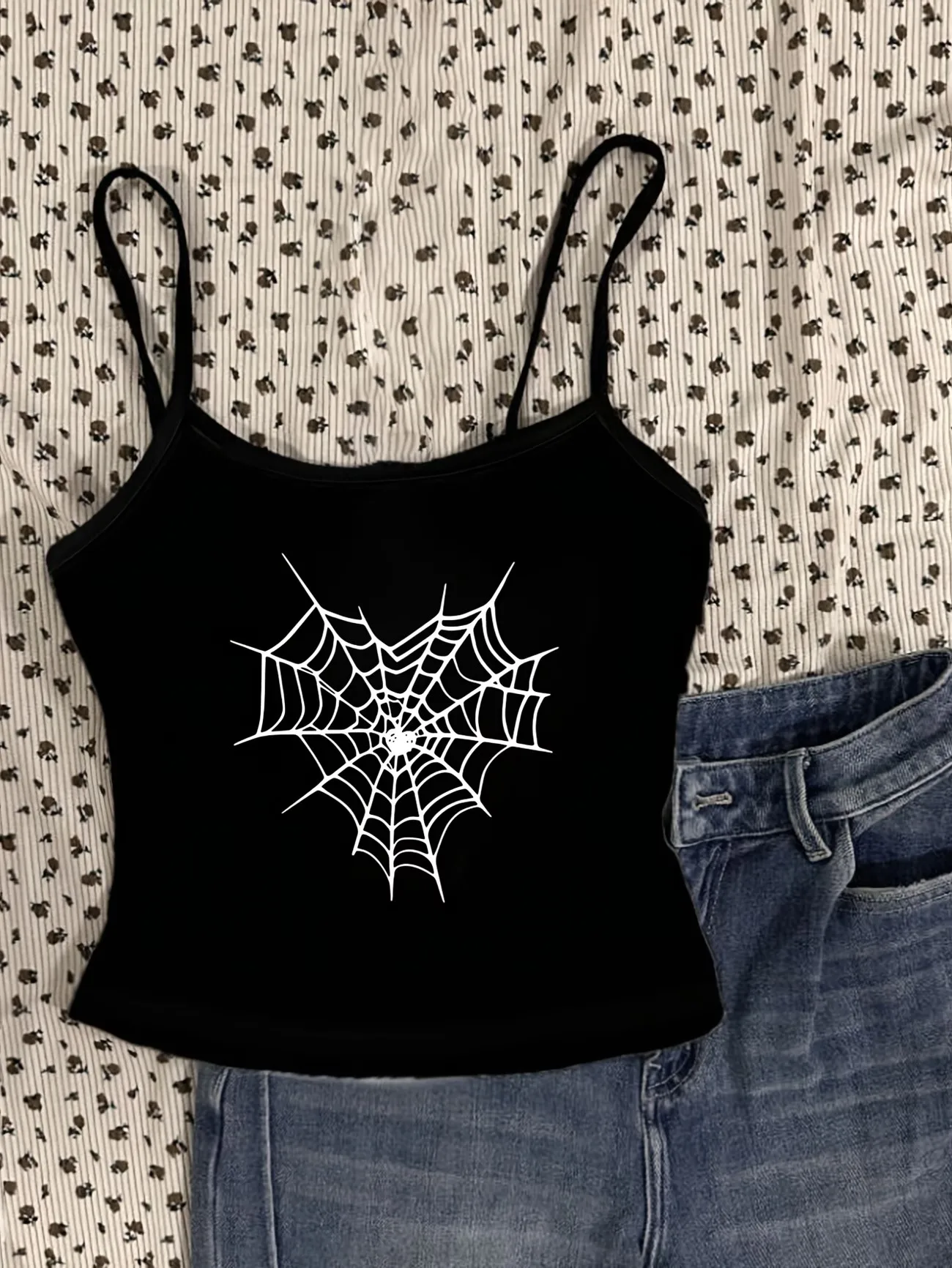 Gothic Spider Web Print Y2k Chic Girls Aesthetic  Funny Camisole Top Casual Crop Top Vest 90s Women'S Tank Top Clothes Fashion