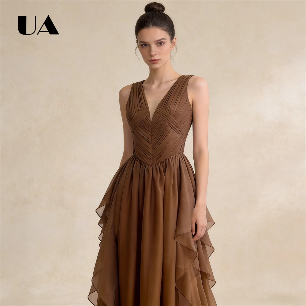 ULBYANRY Ruched A Line Maxi Dress for Women, Elegant V Neck Long Evening Dresses 2026 Spring New Tank Sleeves Flowy Gown