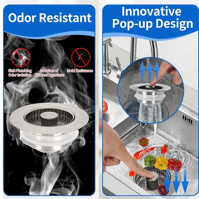 

ABKU-Слив для раковины из нержавеющей стали, корзина для защиты от засорения, фильтр для воды, корзина для фильтра для раковины, противоскользящий фильтр для раковины, защита от засорения