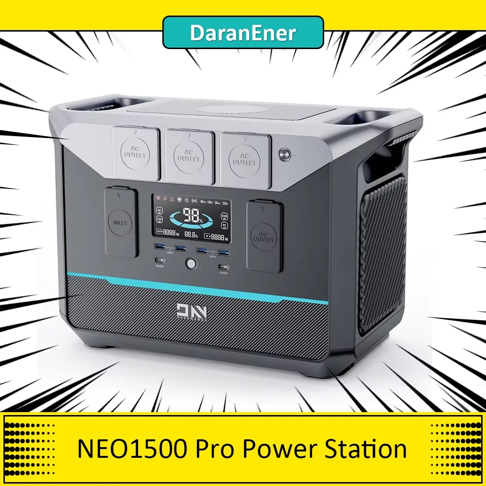 DaranEner NEO1500Pro Portable Power Station,1382Wh LiFePO4 Battery Solar Generator, 1800W AC Output, 14 Ports,Fast Recharg