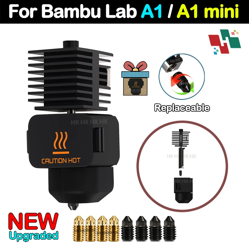 

Комплект Hotend для Bambu Lab A1/A1 Mini, быстрая сборка горячего конца 0,2/0,4/0,6/0,8 мм, сопло из закаленной стали, детали для 3D-принтера