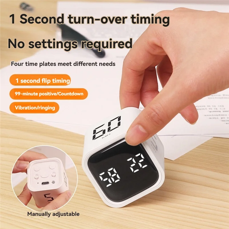 

RM-Timer Flip Gravity Sensor Cube Timer Countdown&Countup 5/10/30/60Min&Custom Timing For Work Learning Kitchen Cooking