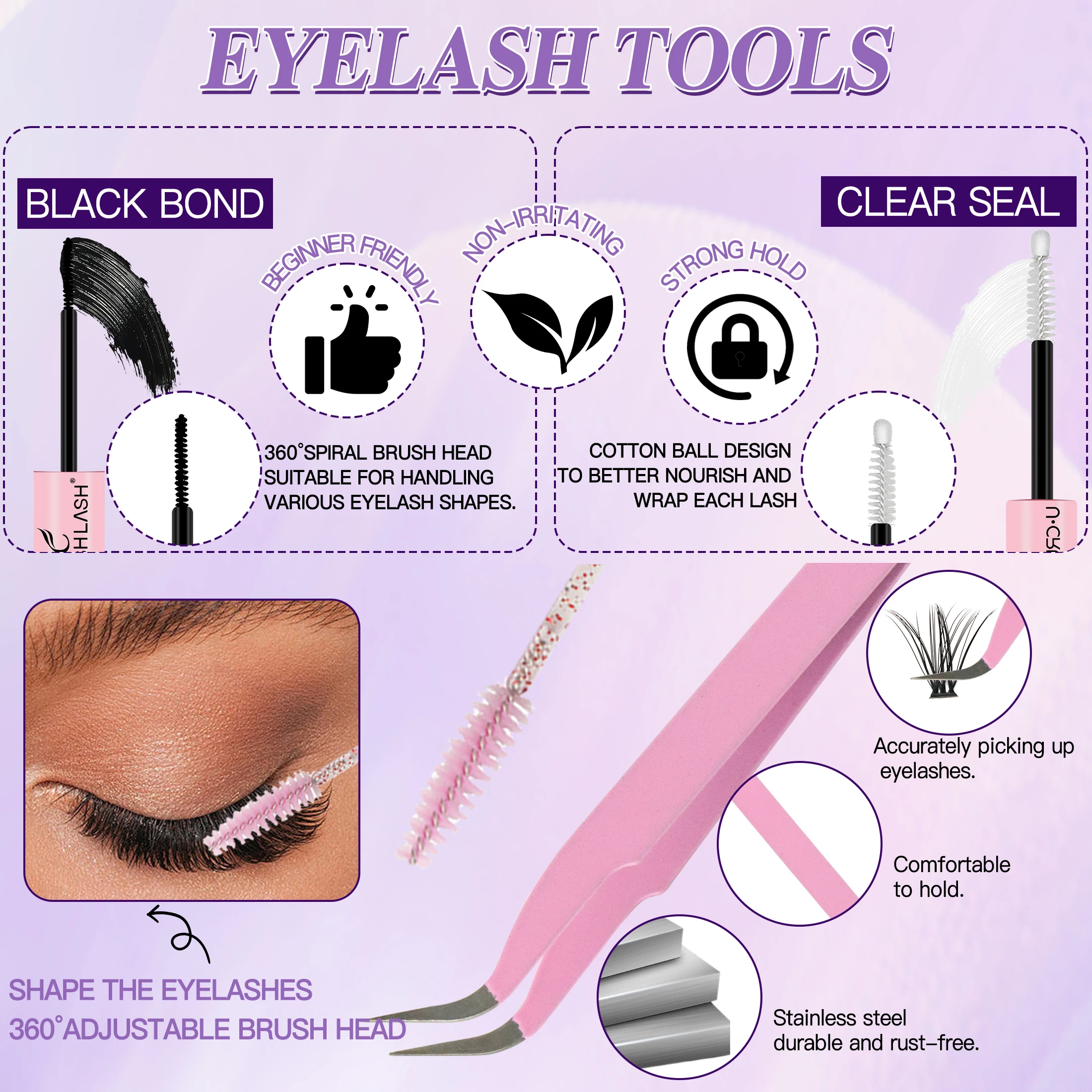 أداة مكياج غراء تمديد الرموش 2 في 1 مجموعة لاصقة طويلة الأمد مع ملاقط وفرشاة لمجموعات الرموش ذاتية الصنع #2