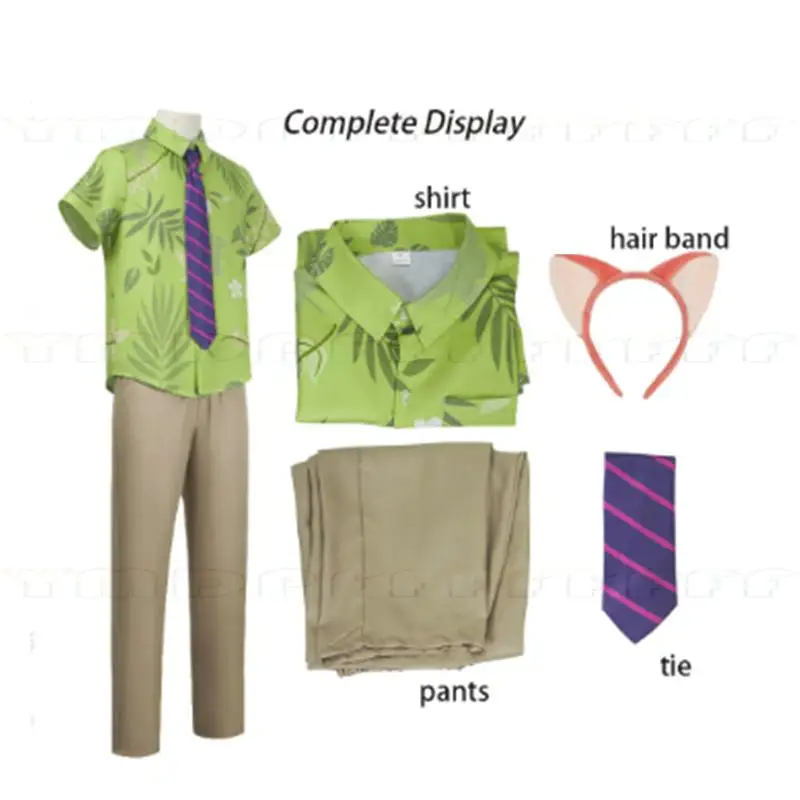 

Рубашка для косплея Фокса Ника Уайльда с галстуком, мужская летняя повседневная футболка с принтом зеленых листьев и галстуком для косплея на Хэллоуин