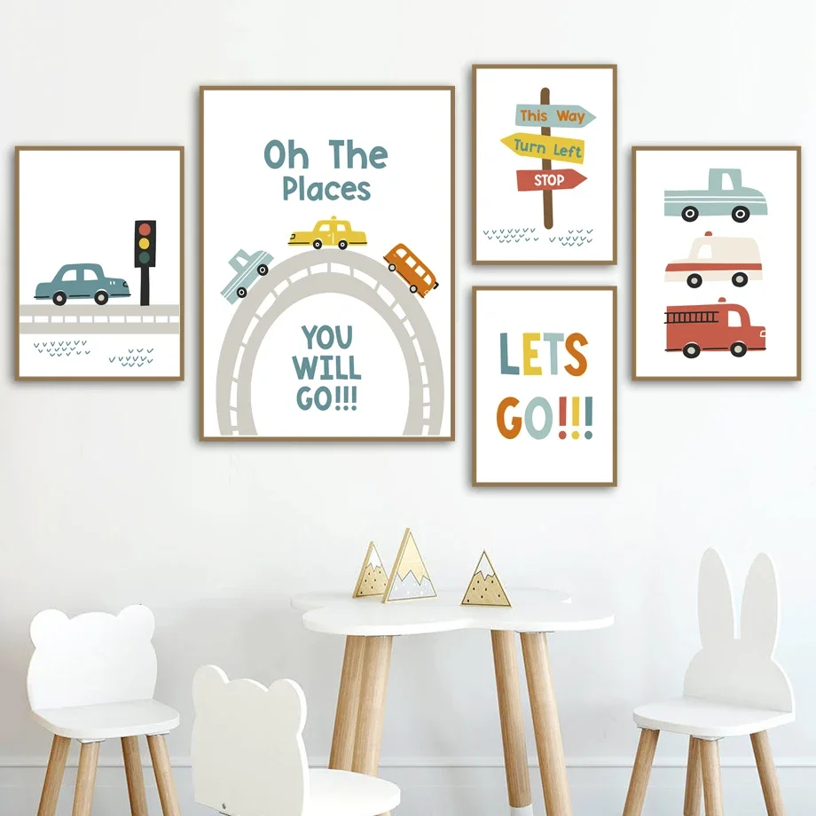 Cartoon Car Rules Boy Girls Wall Art Canvas Painting Nursery Posters And Prints Wall Picture Baby Kids Room Home Decor Aesthetic