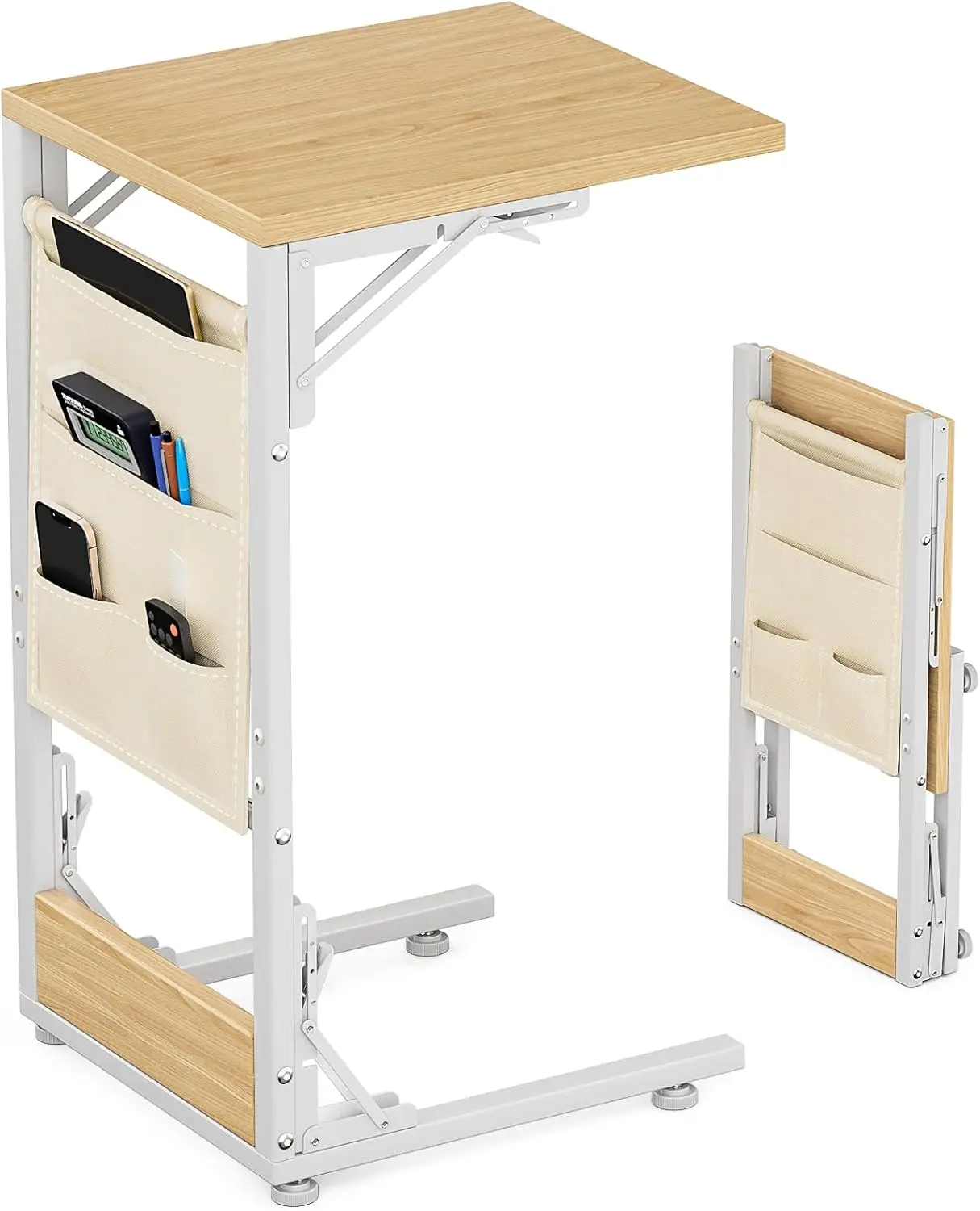 

Folding TV Tray Table, Small Folding Side Table with Storage Bag, Portable C Shaped End Table for Couch Sofa Bed, Light