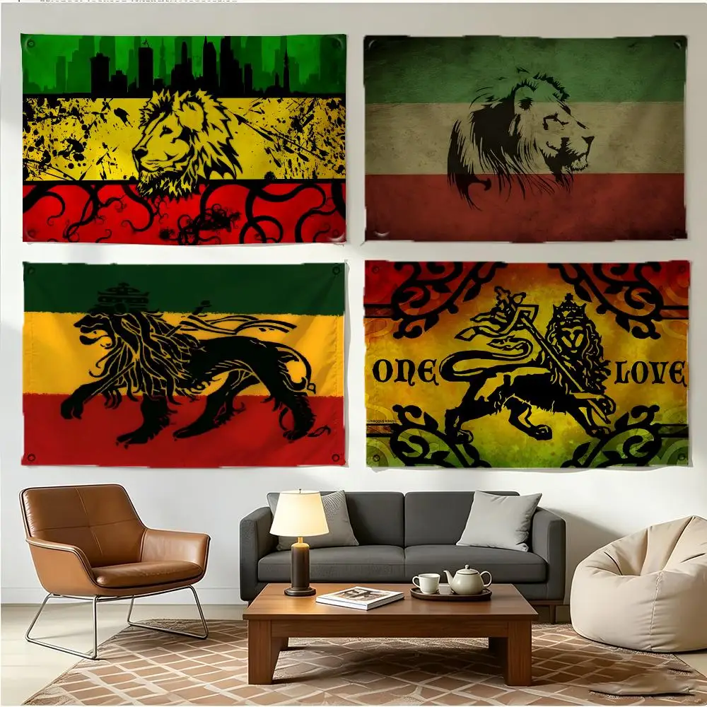 Symbol Culture Rasta Lion Flags Four Ring Borderless Art Decor Indoor Outdoor Use Simple Hang And Install