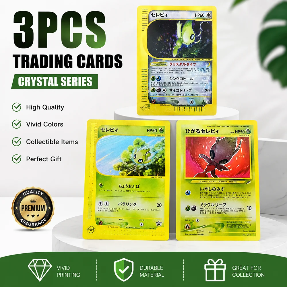 Set de Cartas Coleccionables de Anime PTCG Celebi Estilo Brillante, Cartas Holo Raras con Lámina Dorada, Regalo para Coleccionistas y Niños
