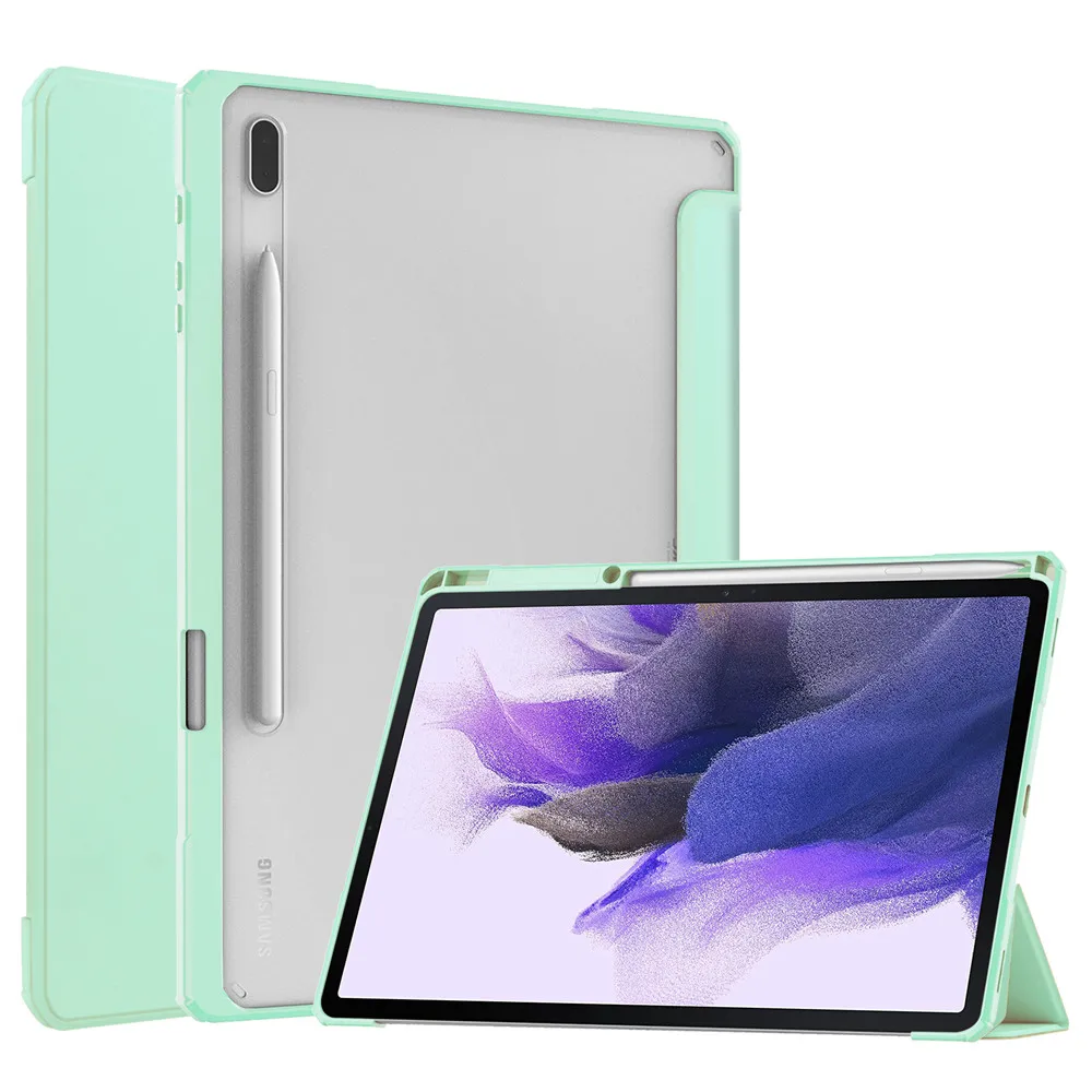 For Samsung Galaxy Tab S7 FE Cover With Pencil Holder Transparent Back Cover For Funda Samsung Tab S7 Plus Tab S7FE Tablet Case