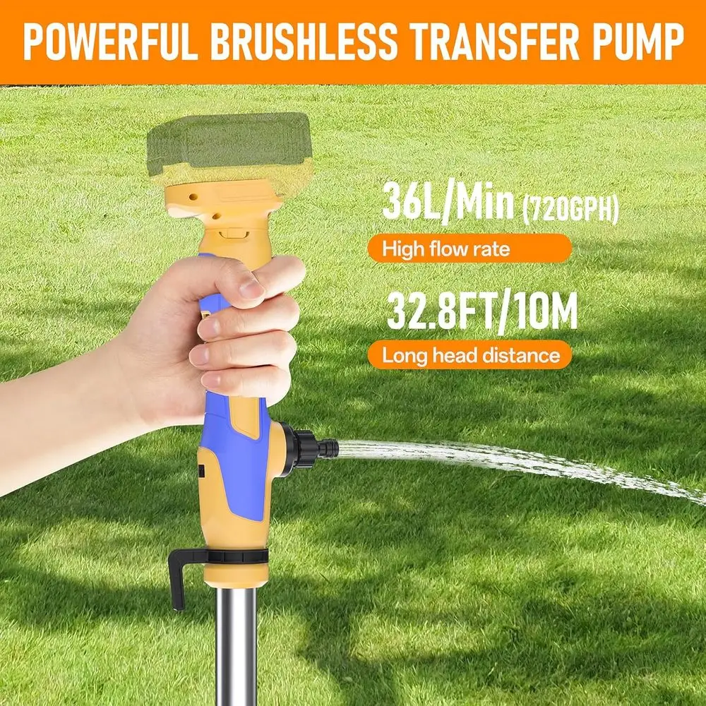 20V Cordless Stick Pump, 720 GPH, 32FT Lift, Brushless, for Pools, Gardens, Boats, Fish Tanks, RVs