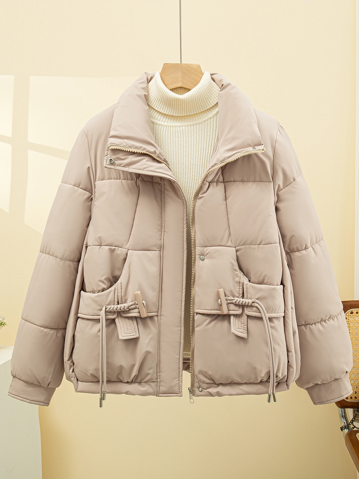 Jaqueta de Inverno de Algodão para Mulheres, Versão Coreana 2025, Ajuste Solto, Casaco com Gola Alta para Mulheres