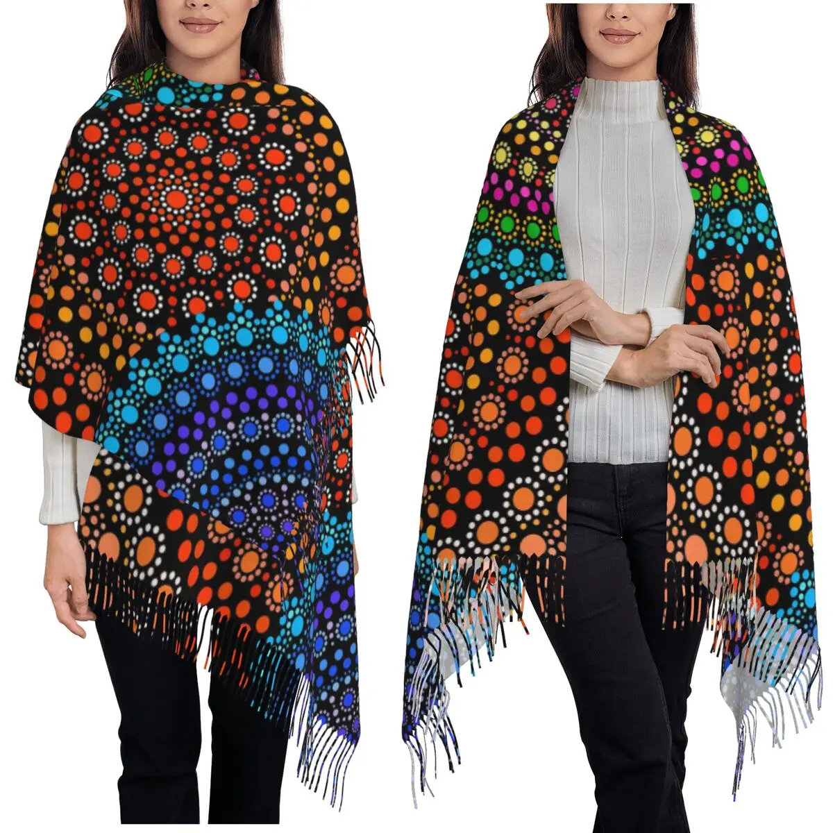 

Aboriginal Art Aborigine Australian Indigenous Points Circle Scarf Tassel Scarves Shawls and Wraps Large Fall Winter Shawl Wrap