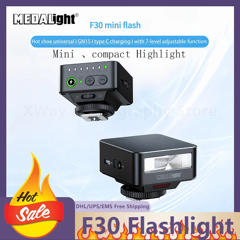 

Medalight New Flash F30 Mini Lightweight 600Mah Retro Design Universal Hot Shoe Adapter Gn15 7Level Dimming 500S Type C Charging