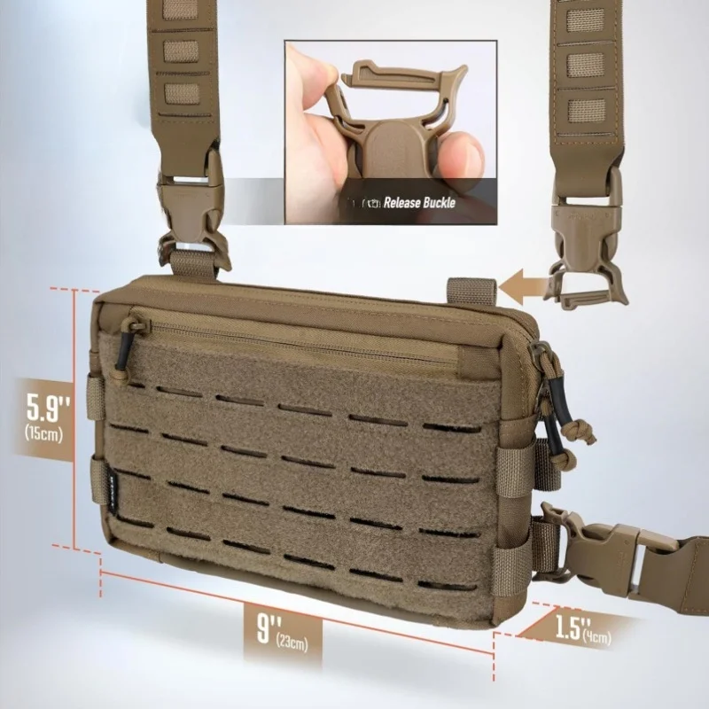 Borsa da petto tattica leggera per ciclismo all'aperto ed escursionismo Borsa da gilet da uomo Sport Sle Chiusura con cerniera Materiale in tessuto di bue