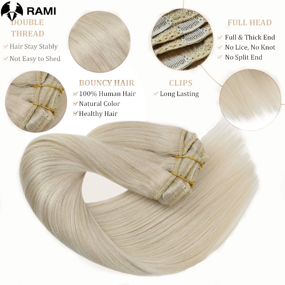 Extensions de cheveux humains Remy avec clips pour femme, trame de cheveux, postiches 100% naturelles, 12 en effet-26, 7 pièces