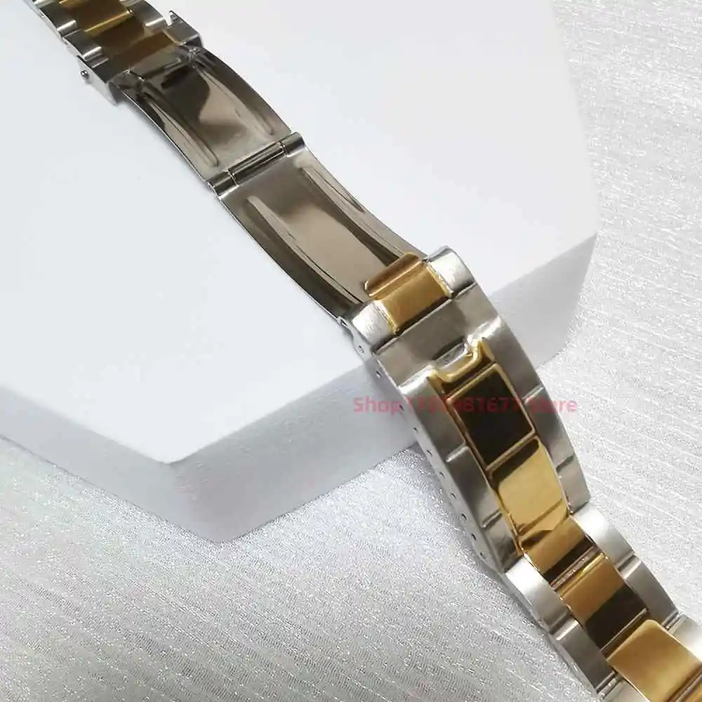 Middle Gold Vintage Stainless Steel 20mm Oyster Curved End Watch Strap Band Bracelet For RLX 16622 116613 14270 116620 16520