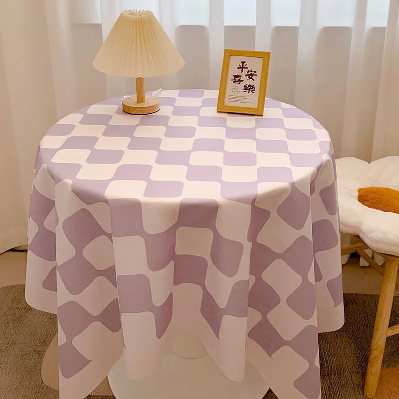 Chessboard Plaid Table Cloth Nordic Style Round Tablecloth Cotton Flower Printing Tablecloth Waterproof Home Party Table Cover