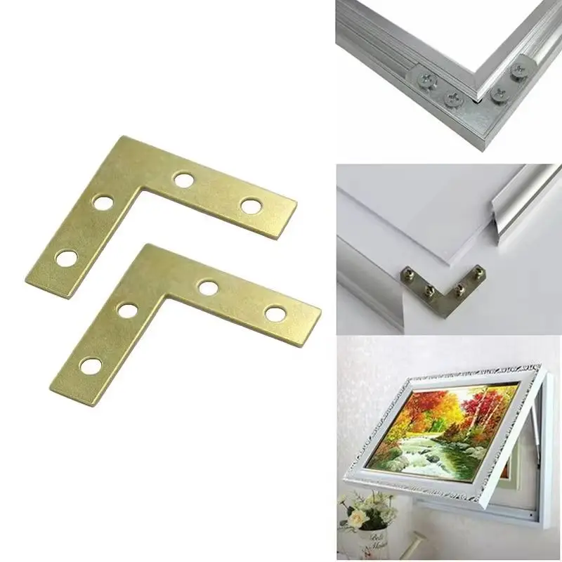 HOT 100PCS/LOT 38*38*9mm Gold L-shaped Metal Corner Brace 90 Degree Right Angle Fixed Bracket Shelf Support Furniture Connectors