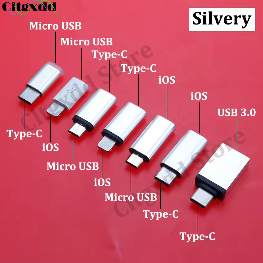 1ШТ Серебристый Micro USB 3.0 Type-C iOS Адаптер Штекер между Мужчинами и Женщинами Конвертер Зарядный Разъем Для iPhone Samsung S8 S9 Xiaomi